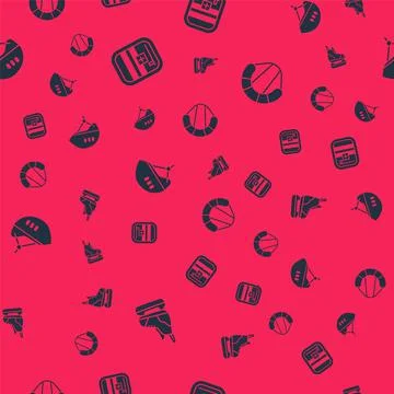 Set Skates, First aid kit, Bicycle helmet and Parachute on seamless pattern Stock Illustration