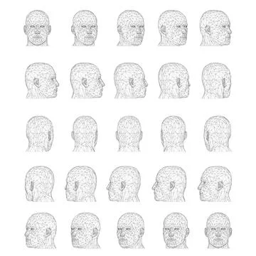 Set with a skeleton of a man's head in different positions from black lines Stock Illustration
