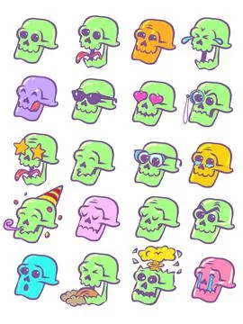 Set of skeleton skull emotions. Ready set of stickers and emojis. Holiday of the Stock Illustration