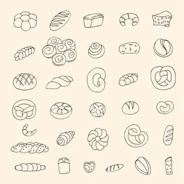 Set of sketch bakery items. Vector illustration Stock Illustration