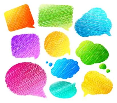 Set of sketch banners. Speech bubbles drawn pencil Stock Illustration