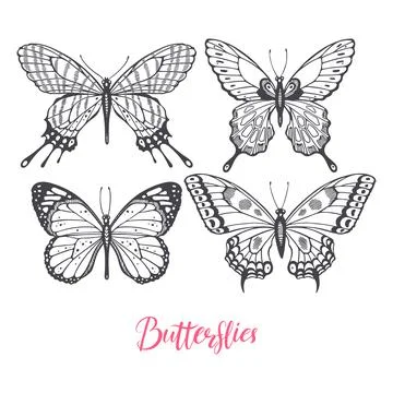 Set of sketch butterflies Ilustración de archivo