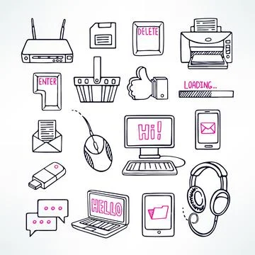 Set of sketch computer icons イラスト素材