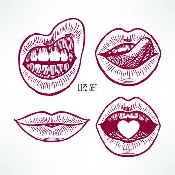 Set of sketch different lips Ilustración de archivo