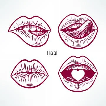 Set of sketch different lips Stock-Illustration