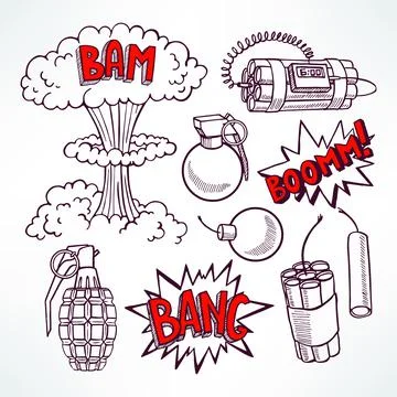 Set of sketch explosive devices Stock Illustration
