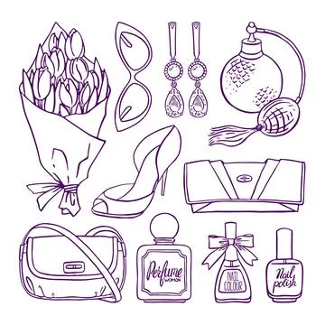 Set of sketch female things Stock Illustration