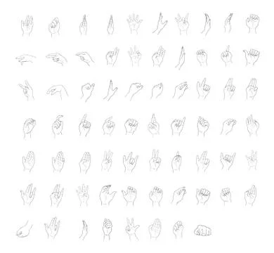 Set of Sketch Human Hand Gestures on White Background Stock Illustration