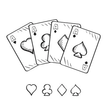 Set of sketch playing cards, aces in different combinations Stock Illustration