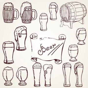 Set sketches of beer Stock Illustration