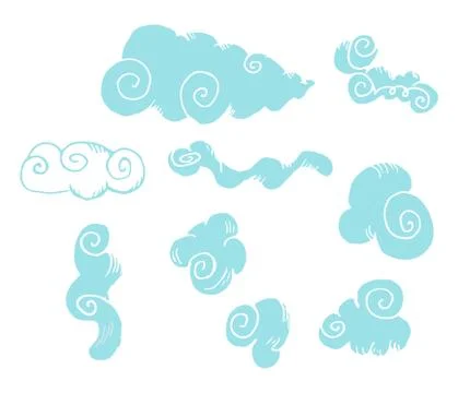 Set of sketches of clouds with curls Stock Illustration