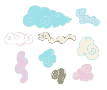 Set of sketches of clouds with curls Stock Illustration