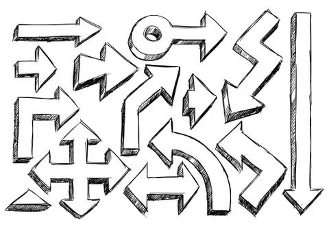 Set of Sketchy Hatched Arrows Doodles Stock Illustration