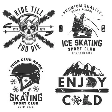 Set of ski and Ice Skate sport retro badge. Vector shirt, print, seal or stam Ilustração Stock