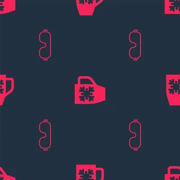 Set Ski goggles and Coffee cup with snowflake on seamless pattern. Vector Stock Illustration