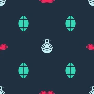 Set Ski goggles, Jet ski and Rugby ball on seamless pattern. Vector Stock Illustration