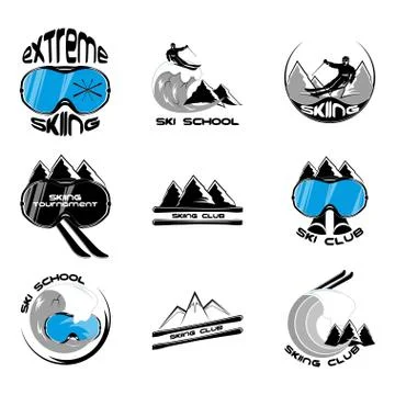 Set Ski logo design template elements 스톡 일러스트