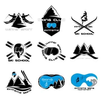 Set Ski logo design template elements イラスト素材