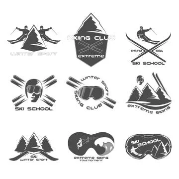 Set Ski logo design template elements 스톡 일러스트