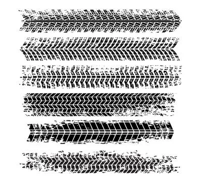Set of Skid Tire mark set collection, Car and motorcycle tire track vector .. Stock Illustration