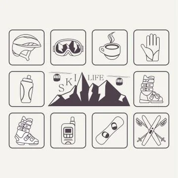 Set of skiing and snowboarding Stock Illustration