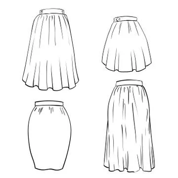 Set of Skirt - Hand drawn Vector Illustration. Stock Illustration