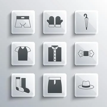 Set Skirt, Man hat, Bow tie, Shirt, Socks, T-shirt, Men underpants and Umbr.. Stock Illustration