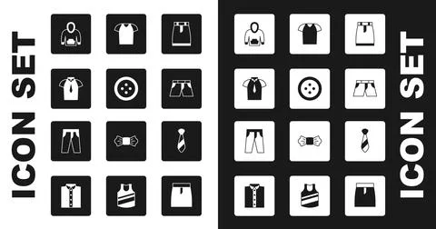 Set Skirt, Sewing button for clothes, Shirt, Hoodie, Short pants, T-shirt, .. Stock Illustration