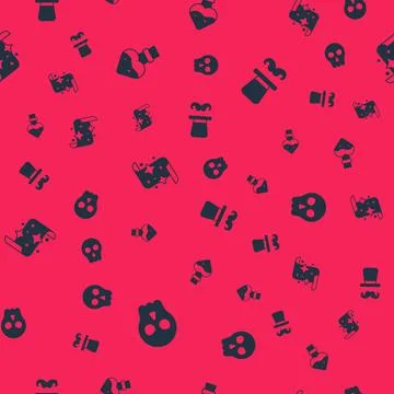 Set Skull, Bottle with potion, Magic scroll and Magician on seamless pattern Illustrazione stock