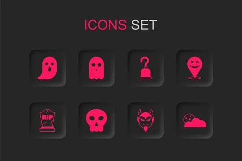 Set Skull, Ghost, Devil head, Happy Halloween holiday, Moon and stars, Pira.. Illustrazione stock