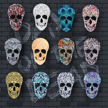 Set skull for the illustrations concept on day of the dead. Vector template Stock Illustration