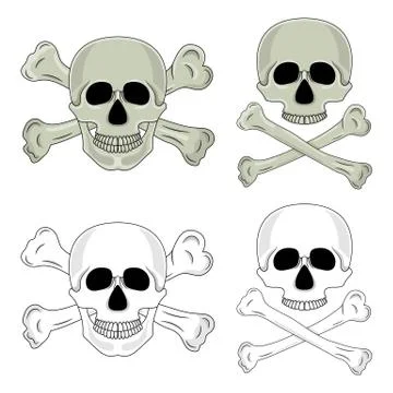 Set of skulls with crossed bones isolated on white background. Cartoon human  Stock Illustration