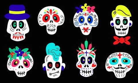 Set of skulls stickers vector design Illustrazione stock
