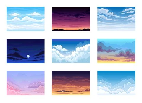 Set of sky illustrations with clouds. Vector illustration. Stockillustratie
