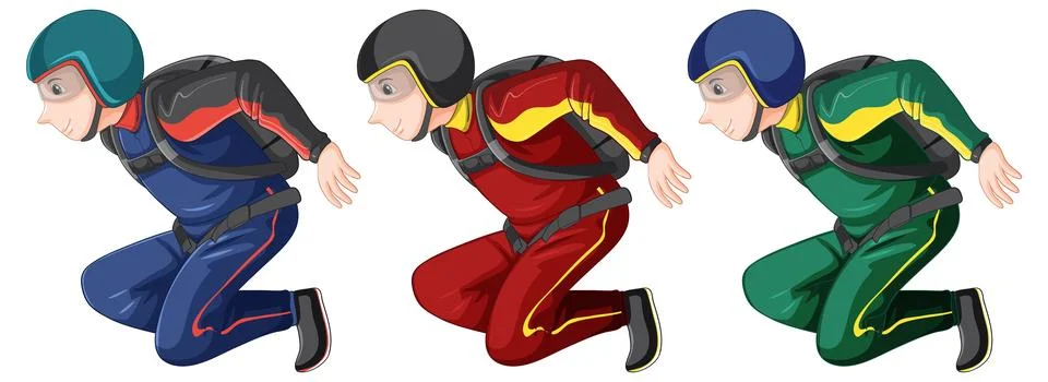 Set of skydiver in jumping position Stock Illustration