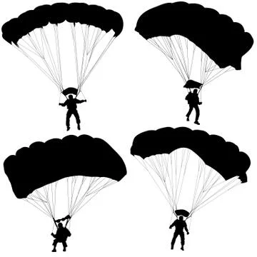 Set skydiver, silhouettes parachuting vector illustration 库存插图