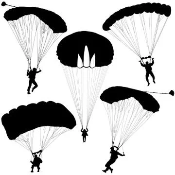 Set skydiver, silhouettes parachuting vector illustration Illustrazione stock