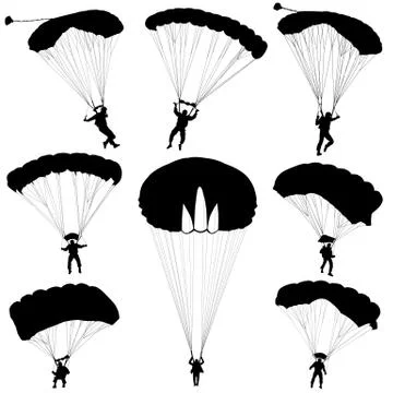 Set skydiver, silhouettes parachuting vector illustration Illustrazione stock