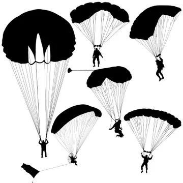 Set skydiver, silhouettes parachuting vector illustration Illustrazione stock
