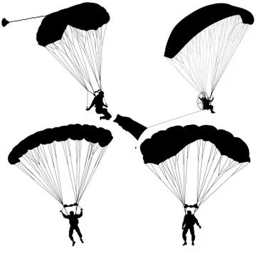 Set skydiver, silhouettes parachuting vector illustration Illustrazione stock