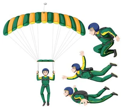 Set of skydiving carteeon character イラスト素材