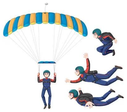 Set of skydiving carteeon character イラスト素材