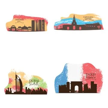 Set of skylines Illustrazione stock