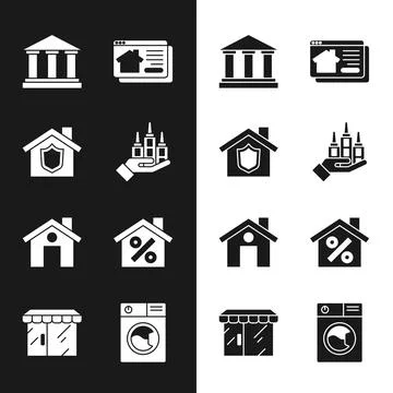 Set Skyscraper, House with shield, Museum building, Online real estate house Ilustración de archivo