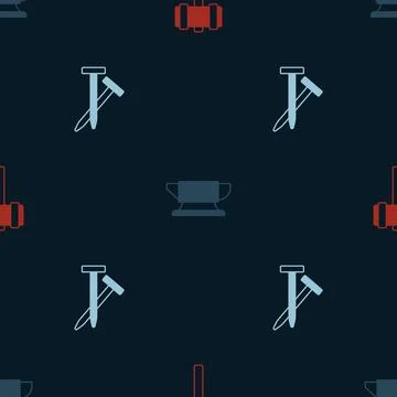 Set Sledgehammer, Blacksmith anvil tool and Metallic nails on seamless pattern Stock Illustration