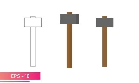 A set of sledgehammers, with angular rough shapes. Realistic and linear design Stock Illustration