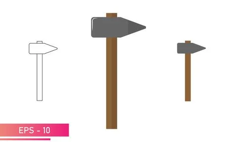 A set of sledgehammers, with a pointed side and a wooden handle. Realistic and Illustration