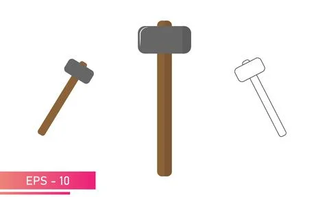 A set of sledgehammers, with rounded and smooth shapes and a wooden handle Illustration