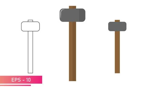 A set of sledgehammers, with rounded and smooth shapes. Realistic and linear Stock Illustration