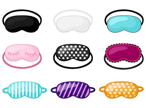 Set sleep mask with different design on white background. Kit face mask for s 스톡 일러스트